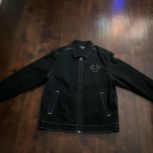 True Religion Black Bomber Jacket white stitches (with tags) ⚫️🏴‍☠️ - Picture 1 of 2